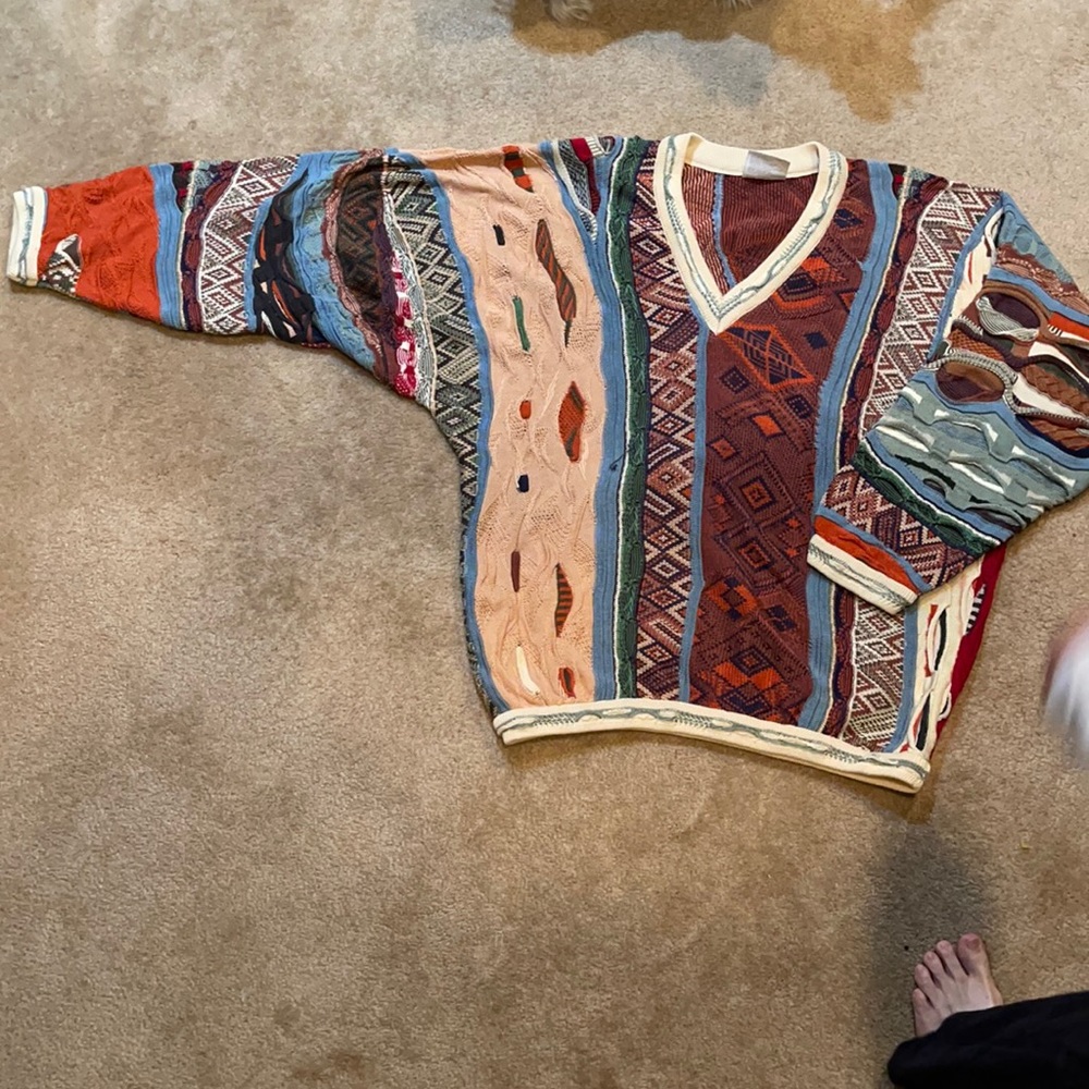 COOGI XL mercerised cotton multicolored men’s V neck Sweater. Never worn.